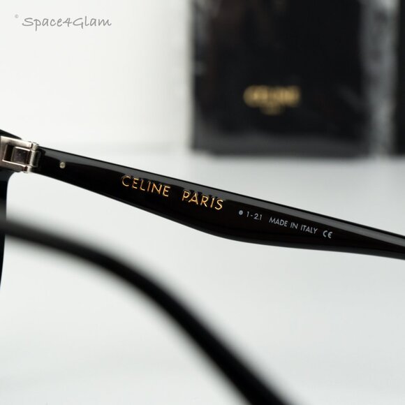 BRAND NEW Celine CL4006IN 01P Shiny Black Gradient Green Geometric Sunglasses - Picture 7 of 10
